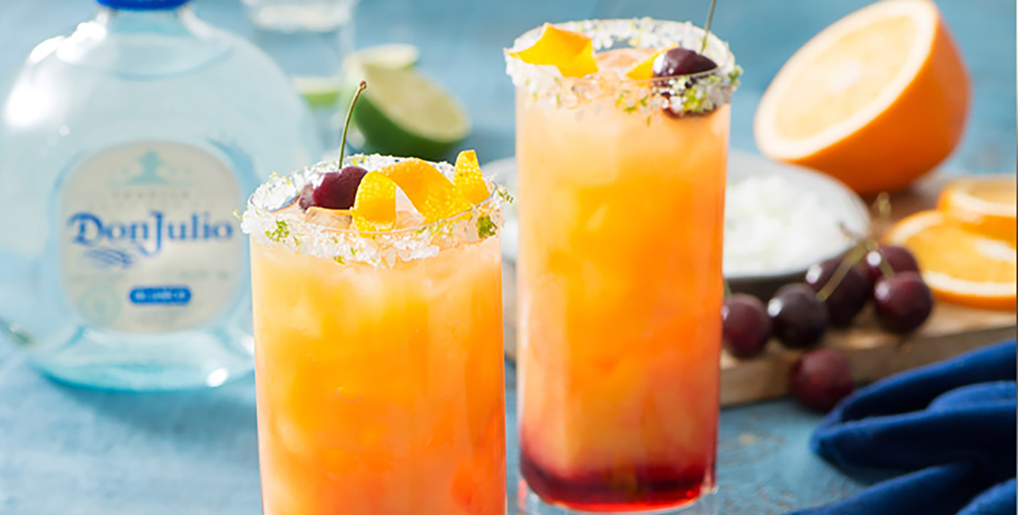 Tequila Sunrise drink made with Don Julio Blanco Tequila